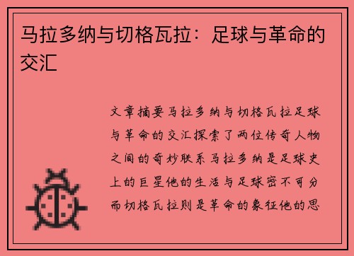 马拉多纳与切格瓦拉：足球与革命的交汇